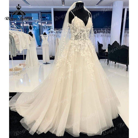 NumberSea Luxus Blumenspitze Appliques Brautkleider Frauen 2025 Abito Sposa Elegante Braut Boho Brautkleider Perlen Spaghetti-trägern 