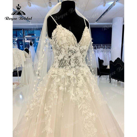 NumberSea Luxus Blumenspitze Appliques Brautkleider Frauen 2025 Abito Sposa Elegante Braut Boho Brautkleider Perlen Spaghetti-trägern 