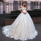 NumberSea Luxury Lace African Wedding Dress Ball Gown Off the Shoulder