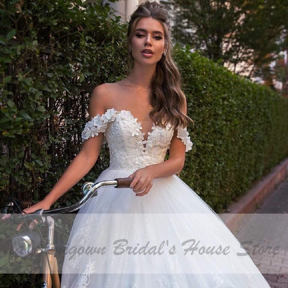 NumberSea Luxury Lace African Wedding Dress Ball Gown Off the Shoulder