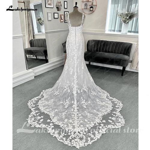 Robe de mariée sirène en dentelle de luxe avec applications, bustier non doublé, robes de mariée pour femmes sans manches