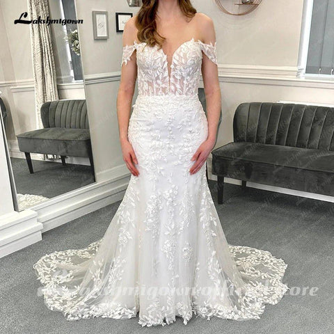 Vestido de noiva estilo sereia com aplicações de renda de luxo NumberSea e mangas destacáveis, estilo boho trompete, para mulher, estilo civil 