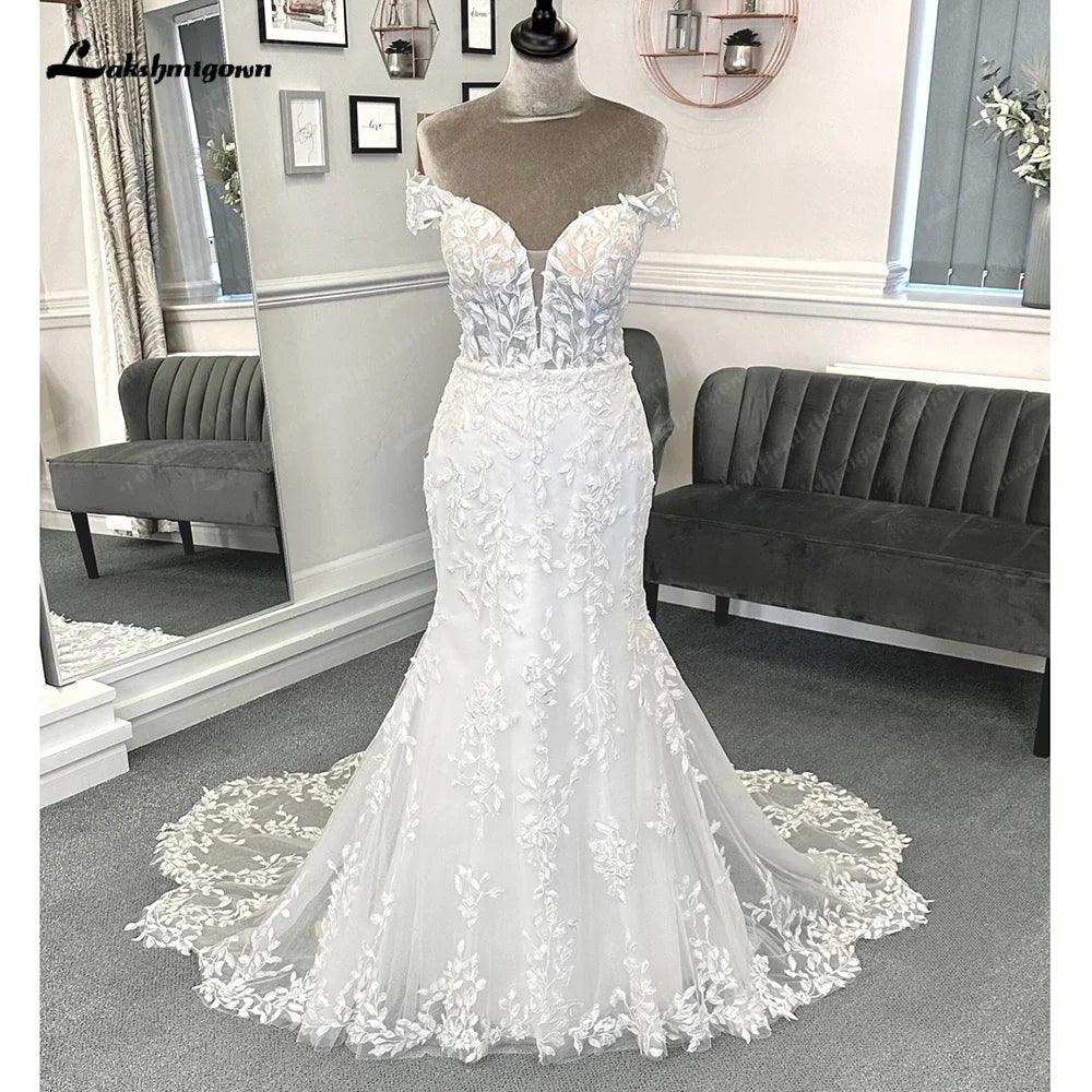 NumberSea Luxury Lace Appliques Mermaid Wedding Dress with Detachable Sleeves Boho Trumpet Women Civil Bridal  Wedding Gowns