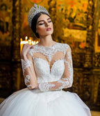 NumberSea Luxury Lace Boat Neck Ball Gown Wedding Dresses Sweetheart