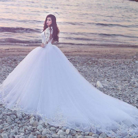 NumberSea Luxus Spitze Boot-ausschnitt Ballkleid Brautkleider Schatz