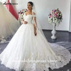 NumberSea Luxury Lace Boat Neck Ball Gown Wedding Dresses Sweetheart