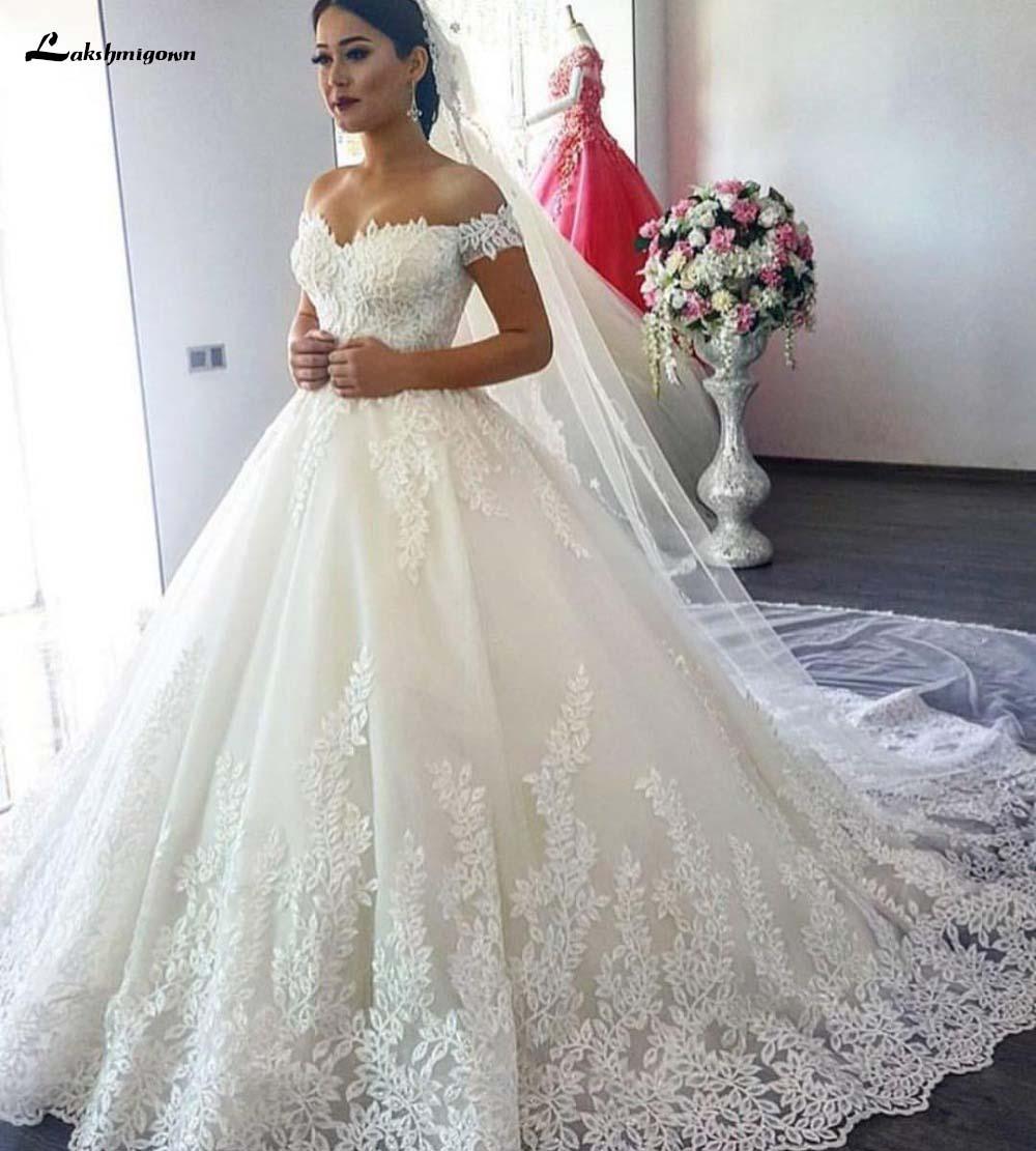 NumberSea Luxury Lace Boat Neck Ball Gown Wedding Dresses Sweetheart