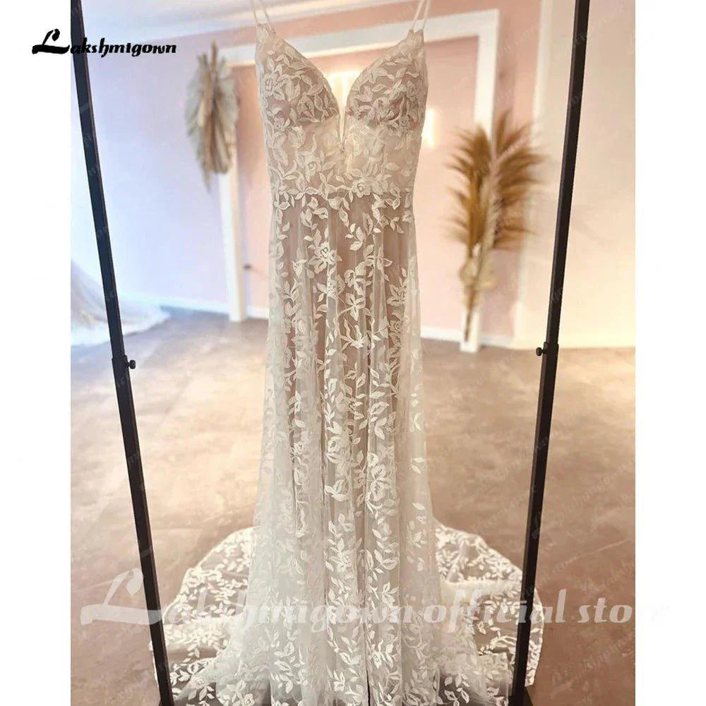 NumberSea Luxury Lace Wedding Dress For Women Spaghetti Straps Boho Style 2025 Sexy A Line Beach Bridal Gowns