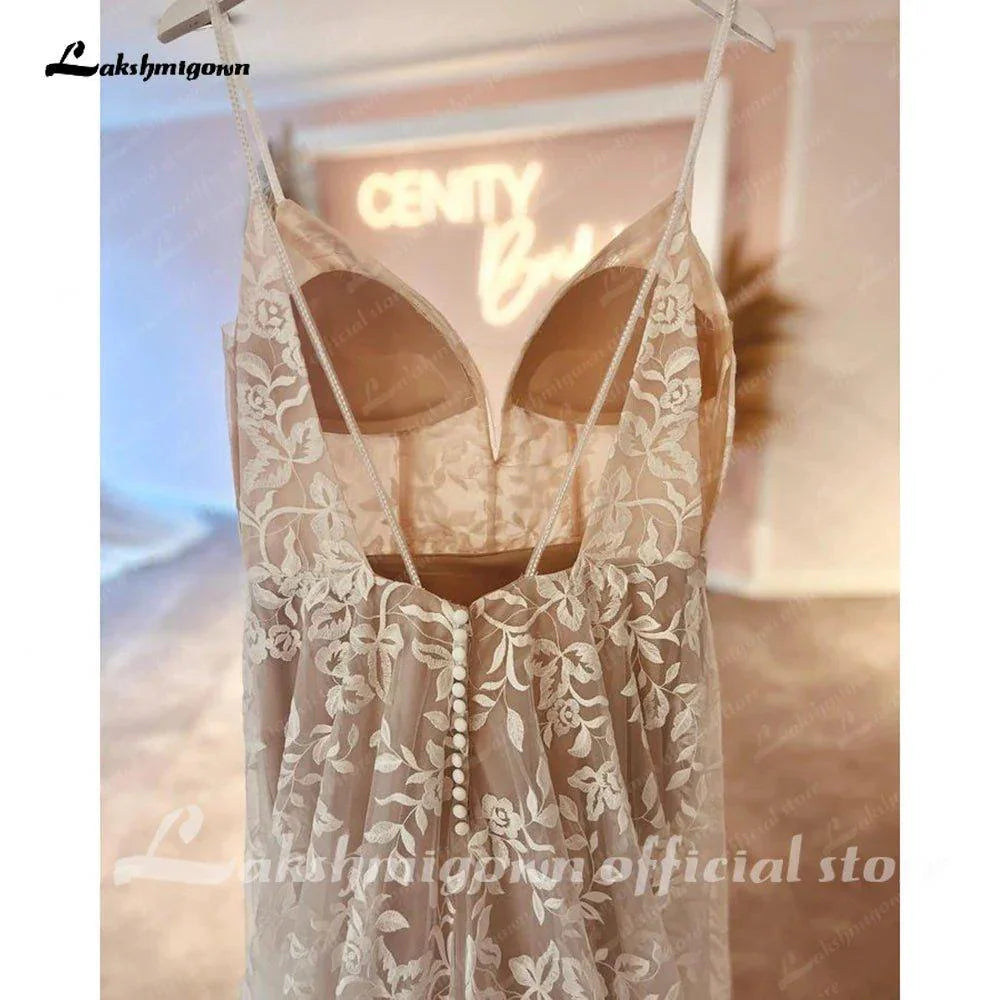 NumberSea Luxury Lace Wedding Dress For Women Spaghetti Straps Boho Style 2025 Sexy A Line Beach Bridal Gowns