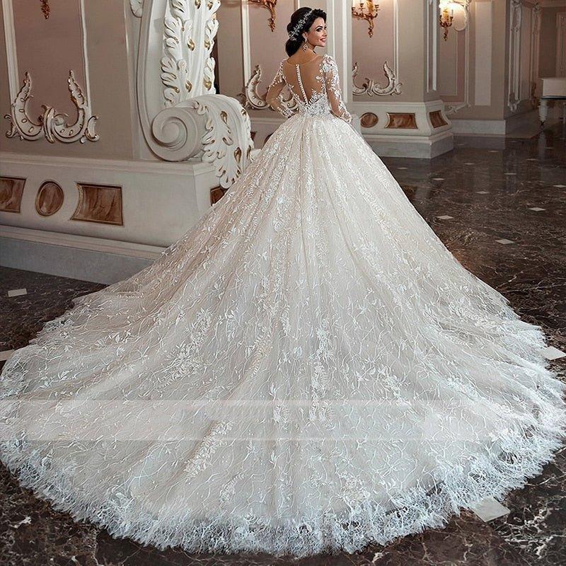 NumberSea luxury Long Sleeve Flowers Lace Ball Gown Wedding Dresses Chic Appliques Beaded Cathedral Vintage Train Bridal Gowns Talla Gran