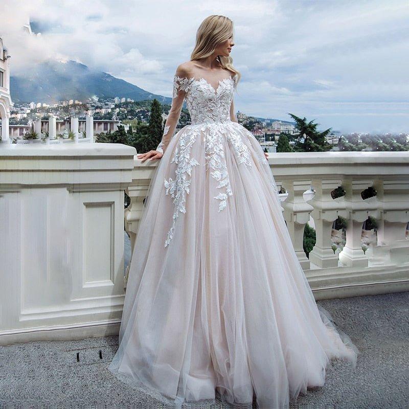 NumberSea Luxury Long Sleeves Wedding Dresses 2024 A Line V Neck Bridal Wedding Gown Lace Appliques Floor Length