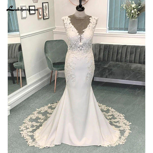 Robe de mariée luxueuse sirène/trompette en dentelle pour femmes 2025, robes de mariée en crêpe, robe de mariée coupe sirène