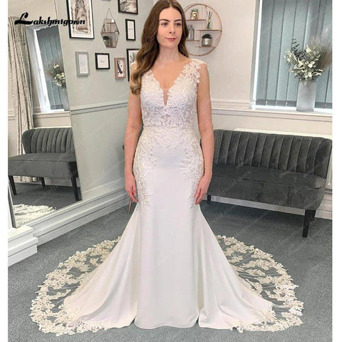NumberSea Luxus Meerjungfrau/Trompete Spitze Brautkleid für Frauen 2025 Crepe Brautkleider vestido de boda corte sirena 
