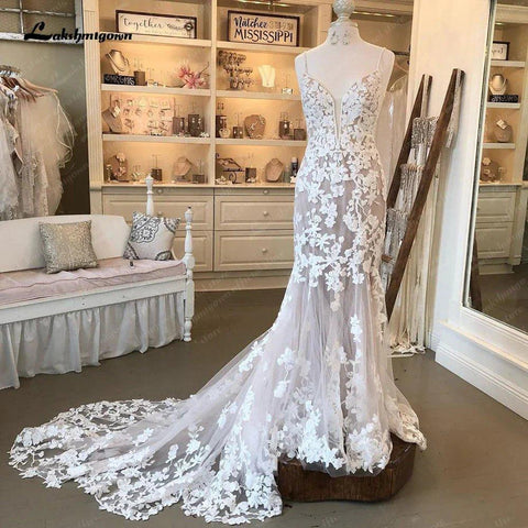 NumberSea Luxus Meerjungfrau/Trompete Spitze Brautkleid für Frauen 2025 Brautkleider Spaghetti-trägern vestido de boda corte sirena 