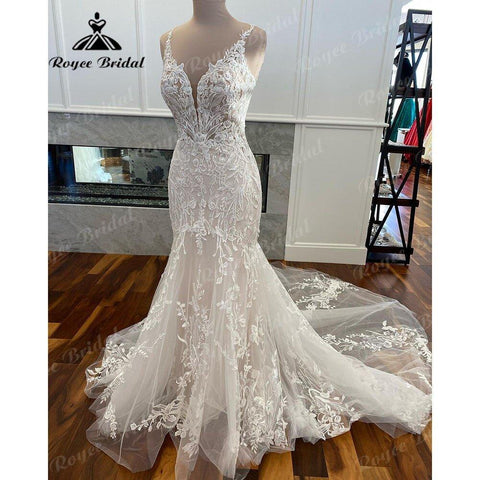 NumberSea Luxus Meerjungfrau/Trompete Spitze Brautkleid für Frauen 2025 Brautkleider Spaghetti-trägern vestido de boda corte sirena NumberSea 