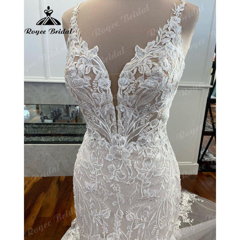 NumberSea Luxus Meerjungfrau/Trompete Spitze Brautkleid für Frauen 2025 Brautkleider Spaghetti-trägern vestido de boda corte sirena NumberSea 