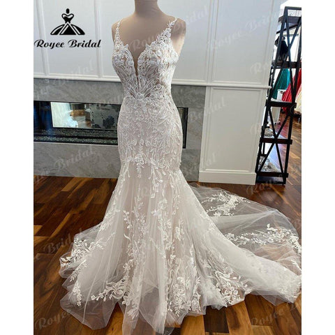 NumberSea Luxus Meerjungfrau/Trompete Spitze Brautkleid für Frauen 2025 Brautkleider Spaghetti-trägern vestido de boda corte sirena NumberSea 