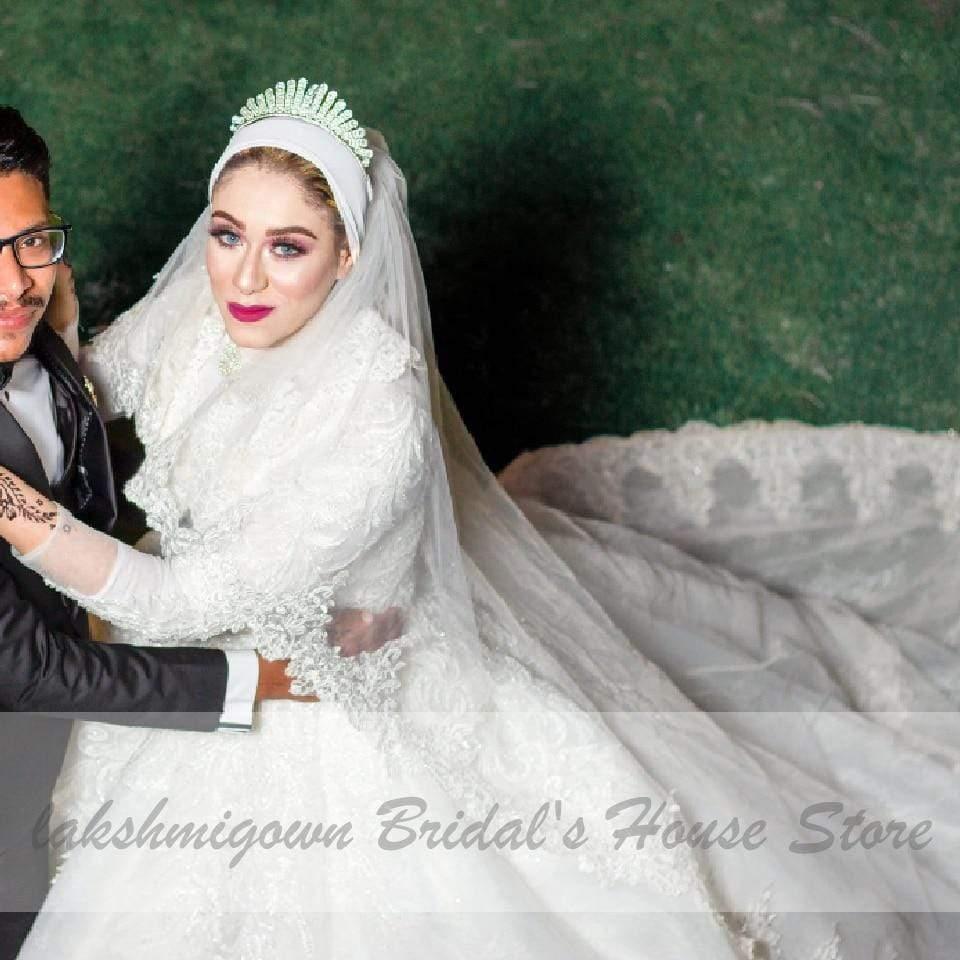 NumberSea Luxury Muslim Wedding Dresses Long Sleeve Vintage Lace Beade