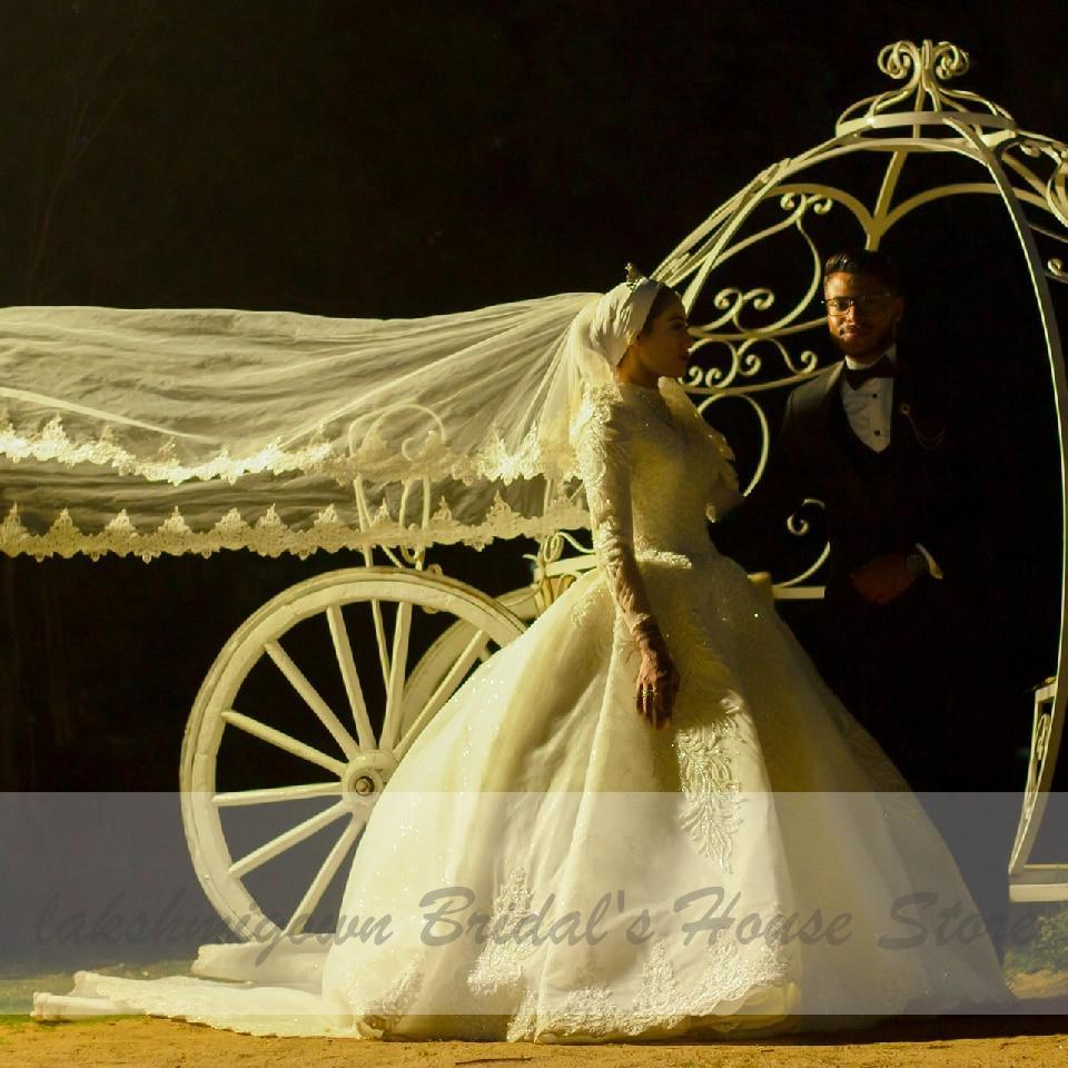 NumberSea Luxury Muslim Wedding Dresses Long Sleeve Vintage Lace Beade