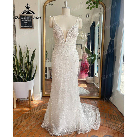 NumberSea Luxus Tiefer V-ausschnitt Meerjungfrau Spitze Boho Hochzeit Kleid 2025 Spaghetti-trägern Brautkleid Nach Maß vestidos de novia Sexy 