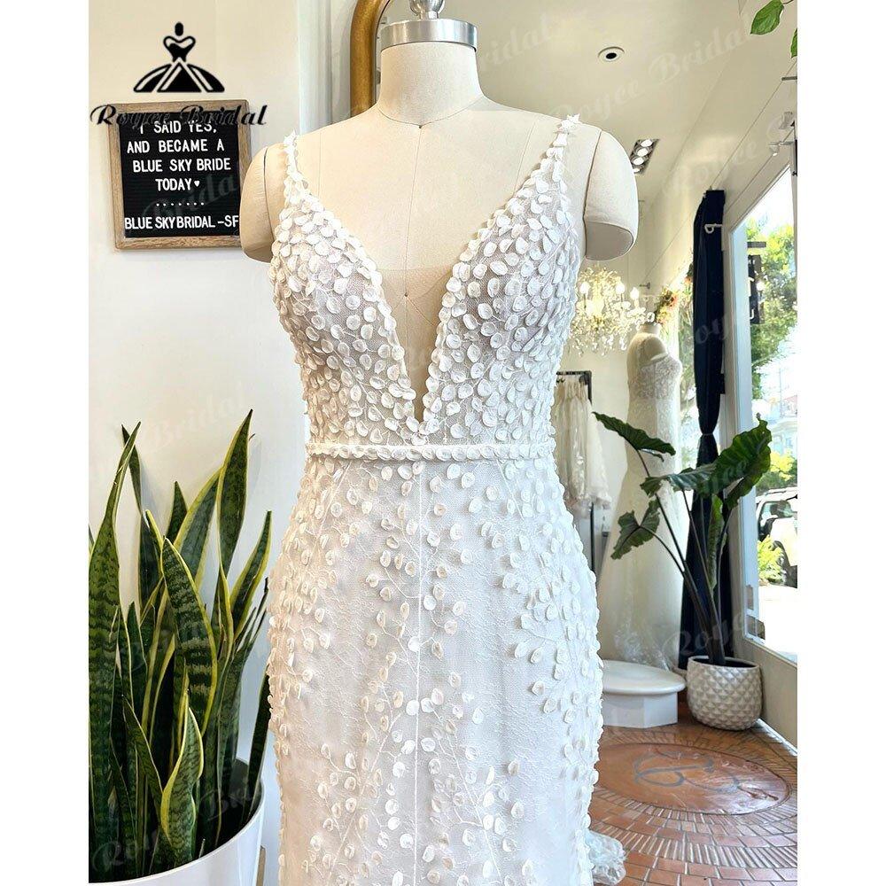 NumberSea Luxury Plunging Deep V Neck Mermaid Lace Boho Wedding Dress 2025 Spaghetti Straps Bridal Gown Custom Made vestidos de novia Sexy
