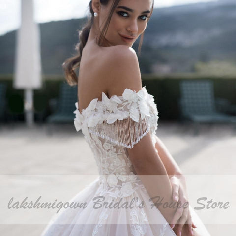 NumberSea Luxus Prinzessin Brautkleid Vintage Spitze Brautkleider Off the Shoulder