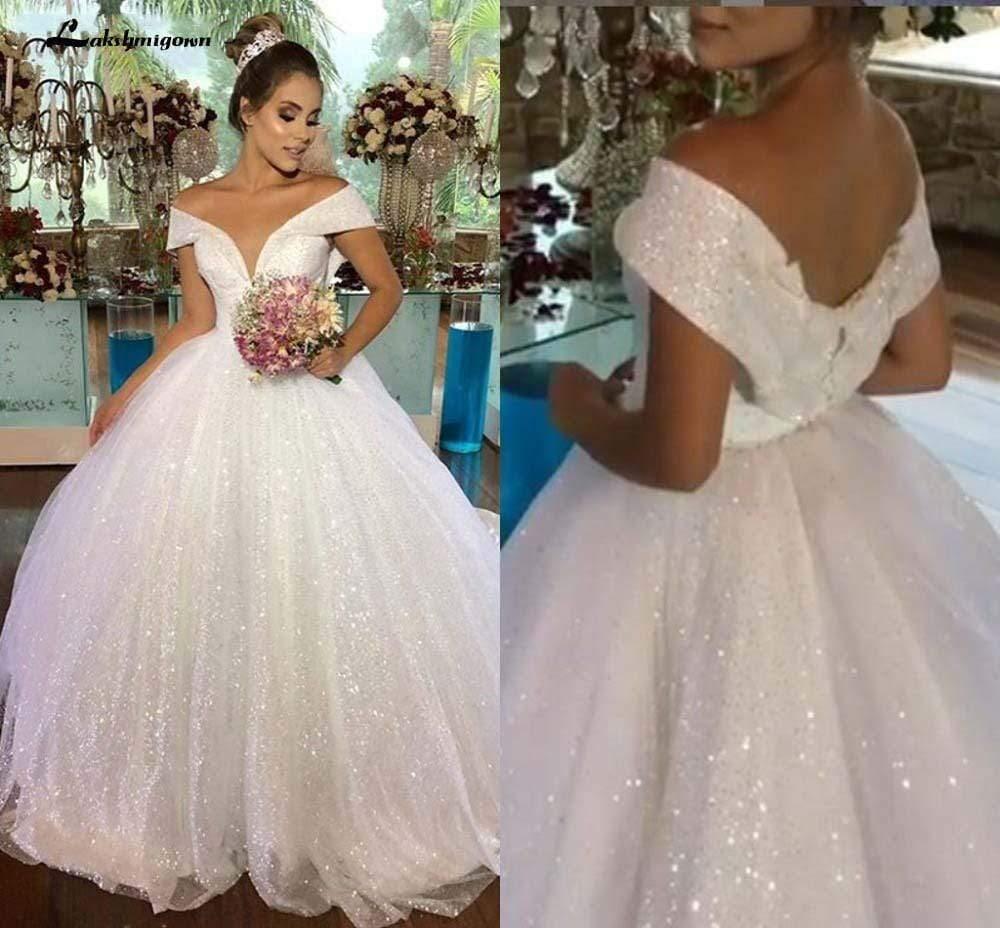 NumberSea Luxury Princess Wedding Dresses Off Shoulder Shiny Ball Gown