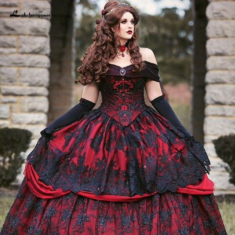 NumberSea Luxus Rot und Schwarz Brautkleider Vintage Spitze