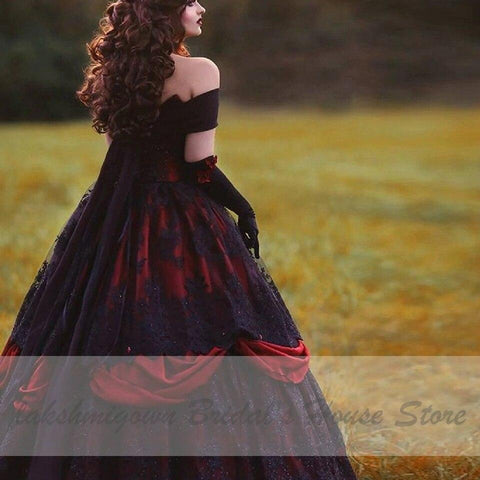 NumberSea Luxus Rot und Schwarz Brautkleider Vintage Spitze