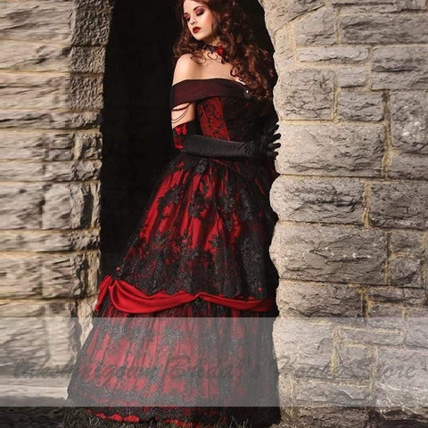 NumberSea Luxus Rot und Schwarz Brautkleider Vintage Spitze