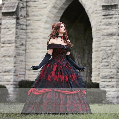 NumberSea Robe de mariée de luxe rouge et noir en dentelle vintage
