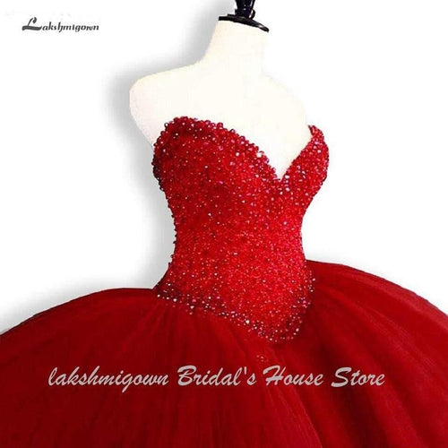 Robe de mariée rouge luxueuse NumberSea avec perles, sexy et décolleté asymétrique