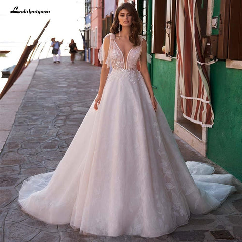 NumberSea Luxus-Brautkleider mit U-Ausschnitt in A-Linie