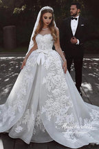 NumberSea Luxury Tulle Ball Gown Sweetheart Wedding Dresses With Lace Appliques, MW987