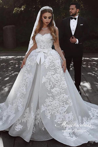 NumberSea Luxus Tüll Ballkleid Sweetheart Brautkleider mit Spitzenapplikationen, MW987