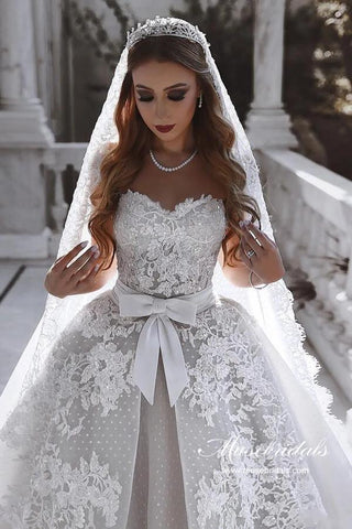 NumberSea Luxus Tüll Ballkleid Sweetheart Brautkleider mit Spitzenapplikationen, MW987