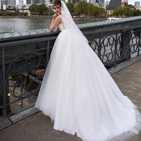 NumberSea Luxus Tüll Mariage Open Back Spitze Perlen Brautkleider