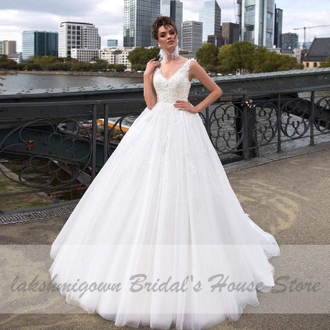NumberSea Luxus Tüll Mariage Open Back Spitze Perlen Brautkleider