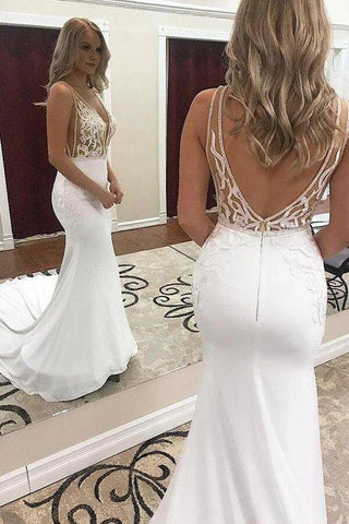 NumberSea Meerjungfrau-Brautkleid mit tiefem V-Ausschnitt und Spitzenapplikationen, Brautkleid, MW775