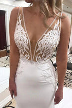 NumberSea Mermaid Deep V-neck Wedding Dresses With Lace Appliques, Bridal Gown, MW775