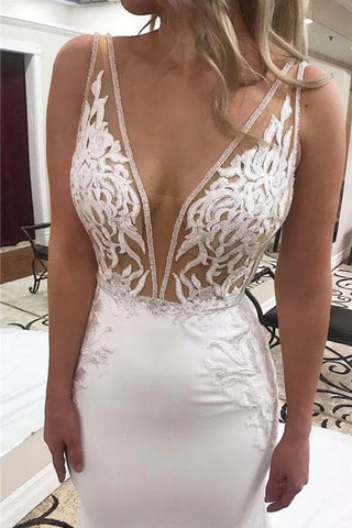 NumberSea Meerjungfrau-Brautkleid mit tiefem V-Ausschnitt und Spitzenapplikationen, Brautkleid, MW775