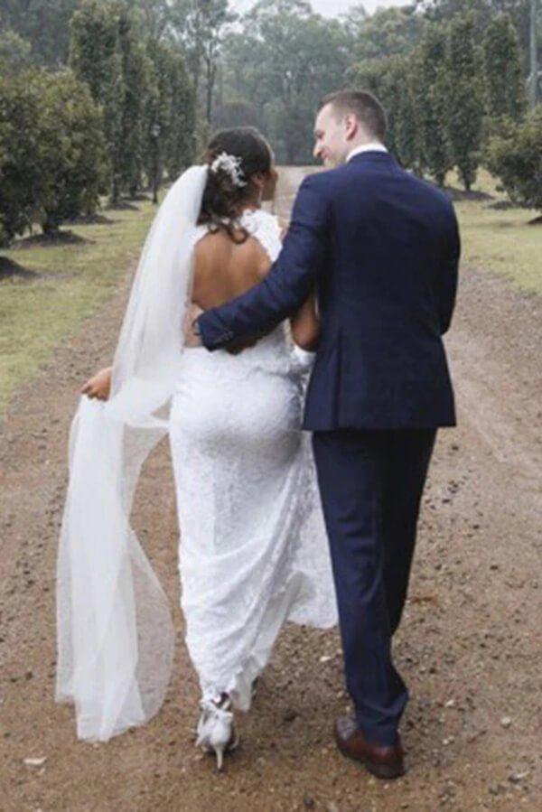 NumberSea Mermaid Lace Open Back Side Split Long Wedding Dresses, Bridal Gowns, MW758