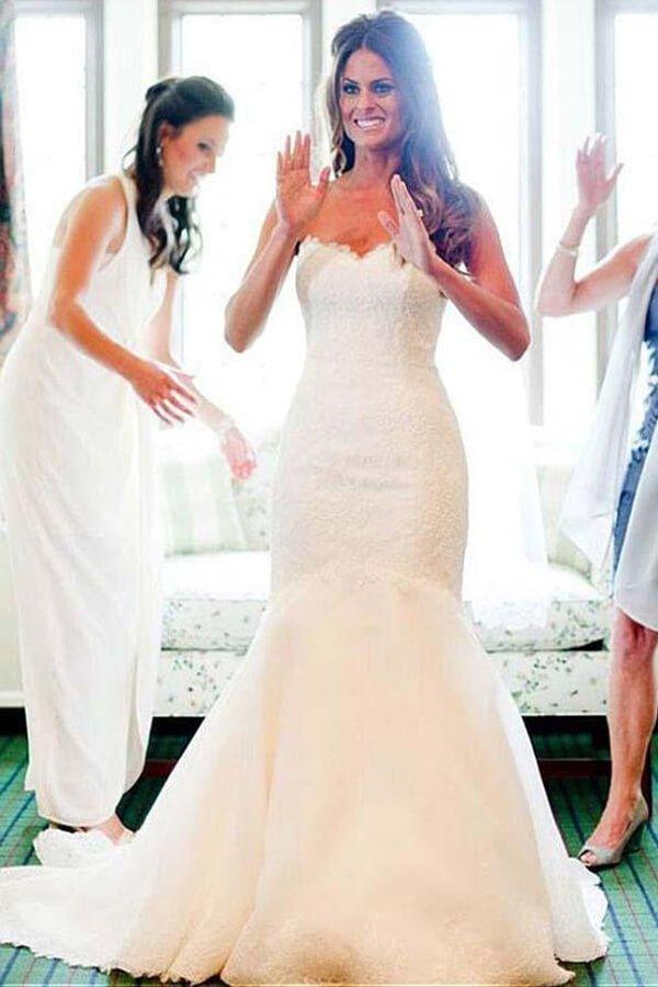 NumberSea Mermaid Lace Sweetheart Wedding Dresses With Train, Bridal Gowns, MW651