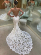 NumberSea Mermaid V-Neck Open Back Lace Wedding Dresses Bead