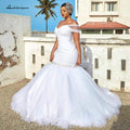 NumberSea Abito da sposa sirena modesto scollato sulle spalle