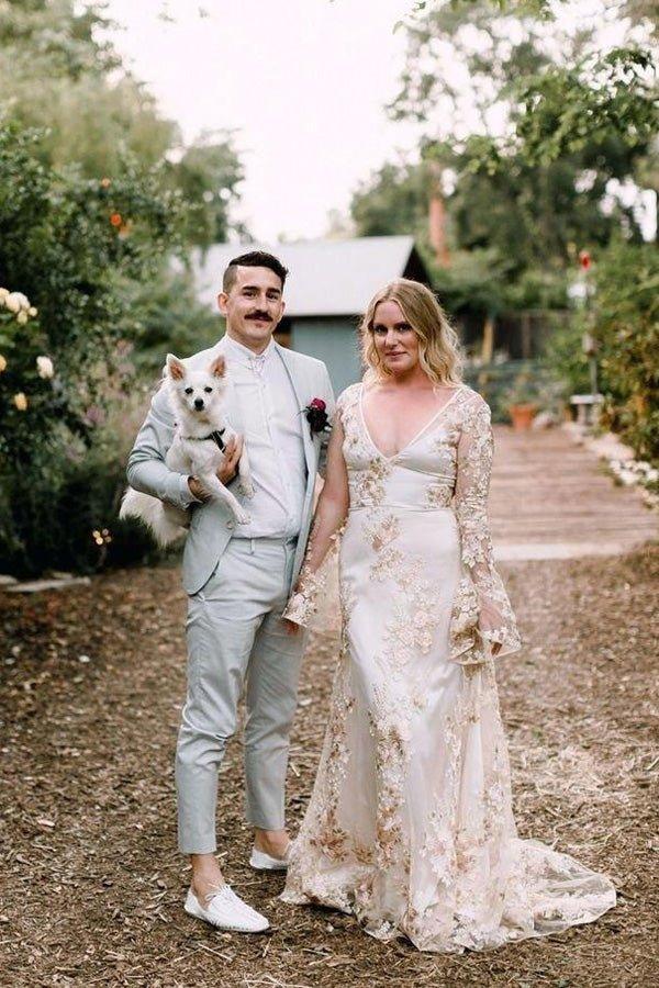 NumberSea Meerjungfrau-Brautkleid mit Kapellenschleppe und Ärmeln, Stickerei, MW347