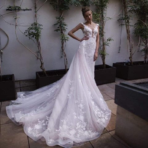 NumberSea Meerjungfrau-Brautkleider mit abnehmbarem Rock, Blush Pink