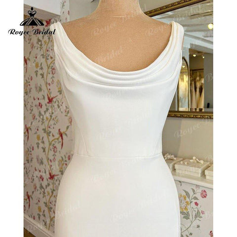 NumberSea Meerjungfrau/Trompete Boho Ärmelloses Brautkleid Scoop Neck Beach Sweep Beach Off White Soft Satin vestido de boda corte sirena