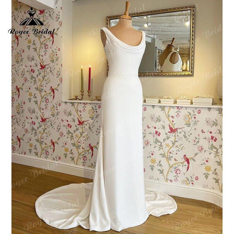 NumberSea Mermaid/Trumpet Boho Sleeveless Wedding Dress Scoop Neck Beach Sweep Beach Off White Soft Satin vestido de boda corte sirena