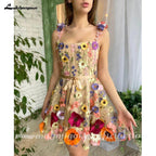 NumberSea Mini A-Line Skirt Lace Party Gowns With 3D Flowes Straps Sweetheart Formal Dresses Colorful Appliques Wedding Gown